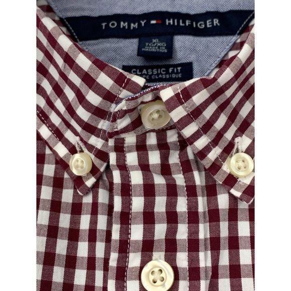 Mens Tommy Hilfiger XL Red Check Oxford Button Up Shirt Classic Fit EUC 3794 - Picture 6 of 10